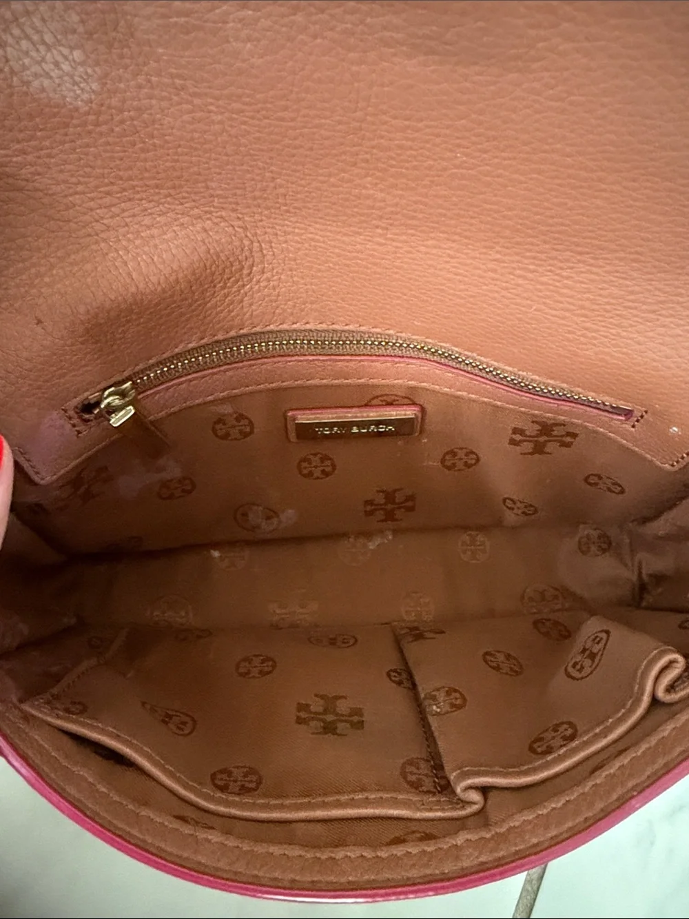 Tory Burch Rose Brown Leather Logo Crossbody - Picture 5 of 5